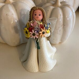 Kneeded Angel Figurine with Pastel Floral Bouquet